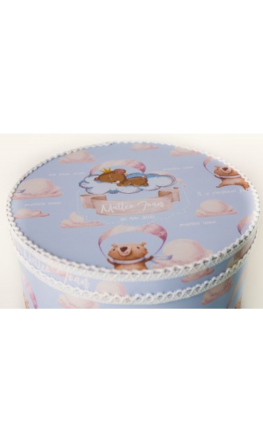 Trusou de botez pentru baieti cu ursuleti si baloane de aer cald, Puf Teddy Bear 26